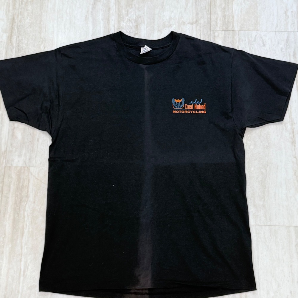 Vintage Coed Naked Motorcycling T-Shirt XL Delta Single Stitch Made in USA Black